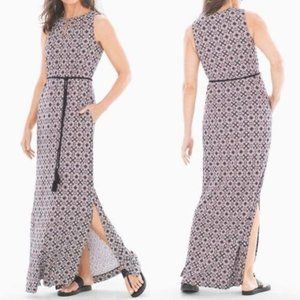 SOMA Geo Ginger Root printed soft jersey knit sleeveless belted boho maxi dress